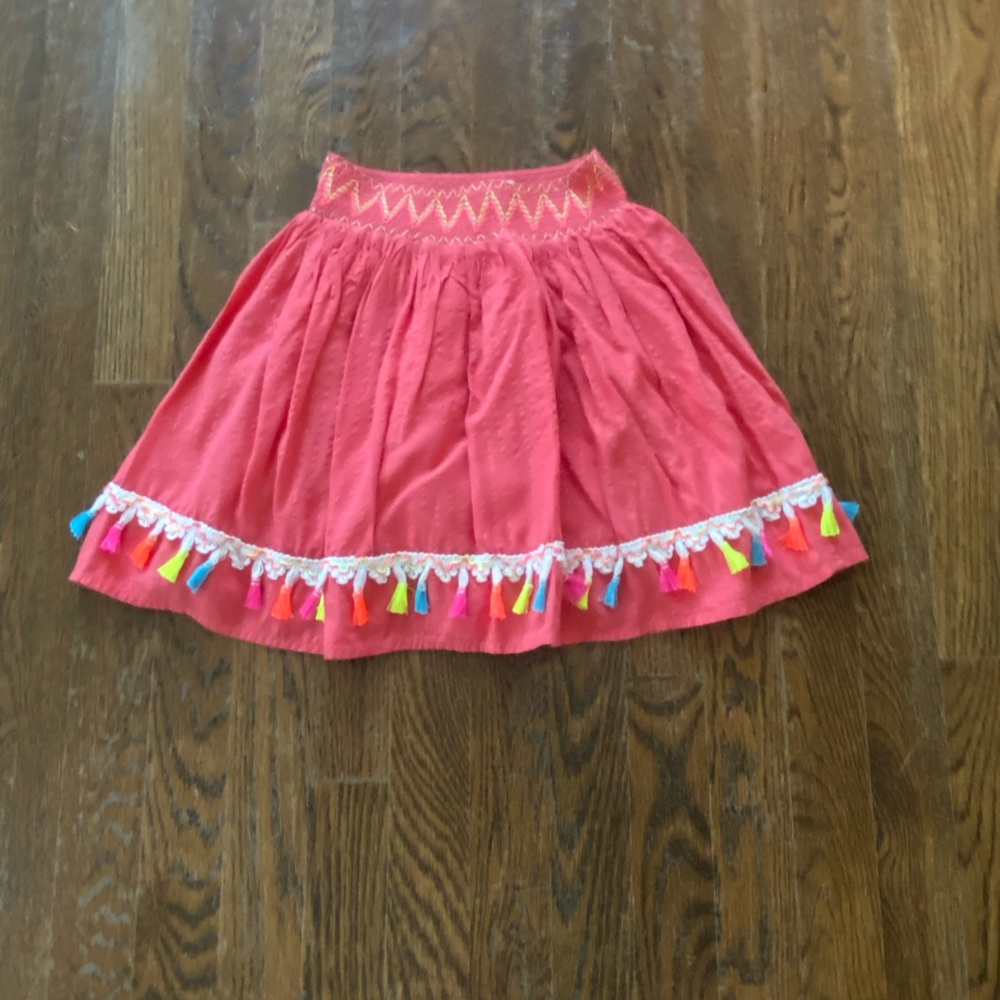 Girls Coral Pink Tassel Skirt